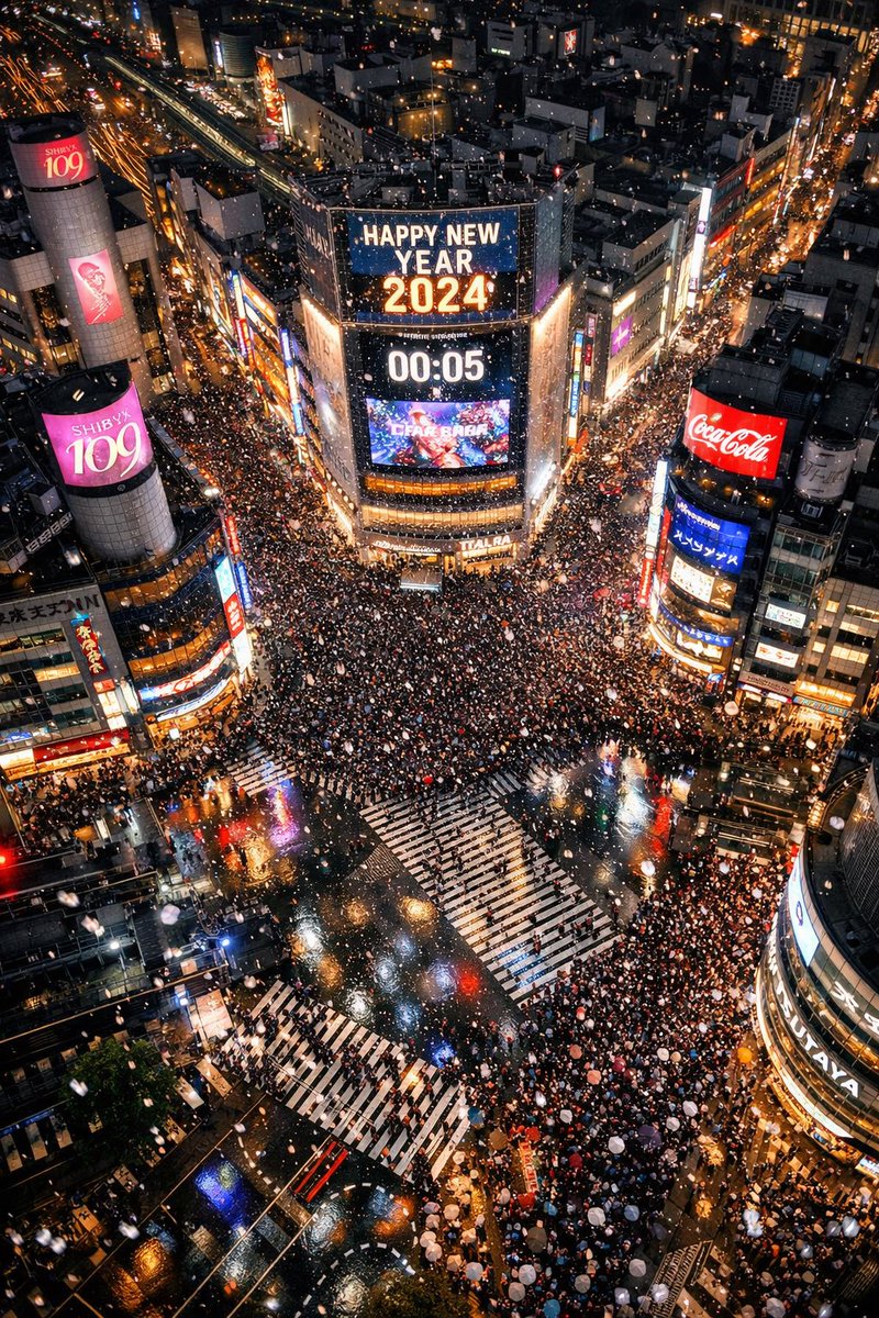 Shibuya Scramble Crossing New Year's Eve Scene