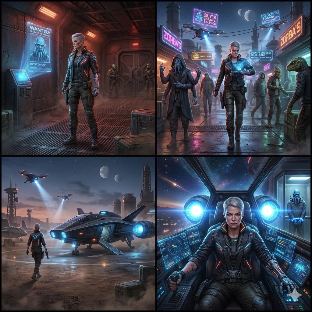 Comic / Storyboard - Sequential Sci-Fi Bounty Hunter Story Grid - 1
