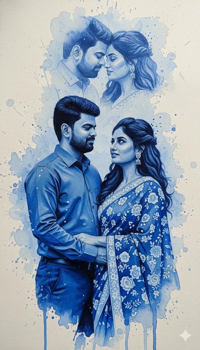 Romantic Blue Ink Spill Portrait - Image 1