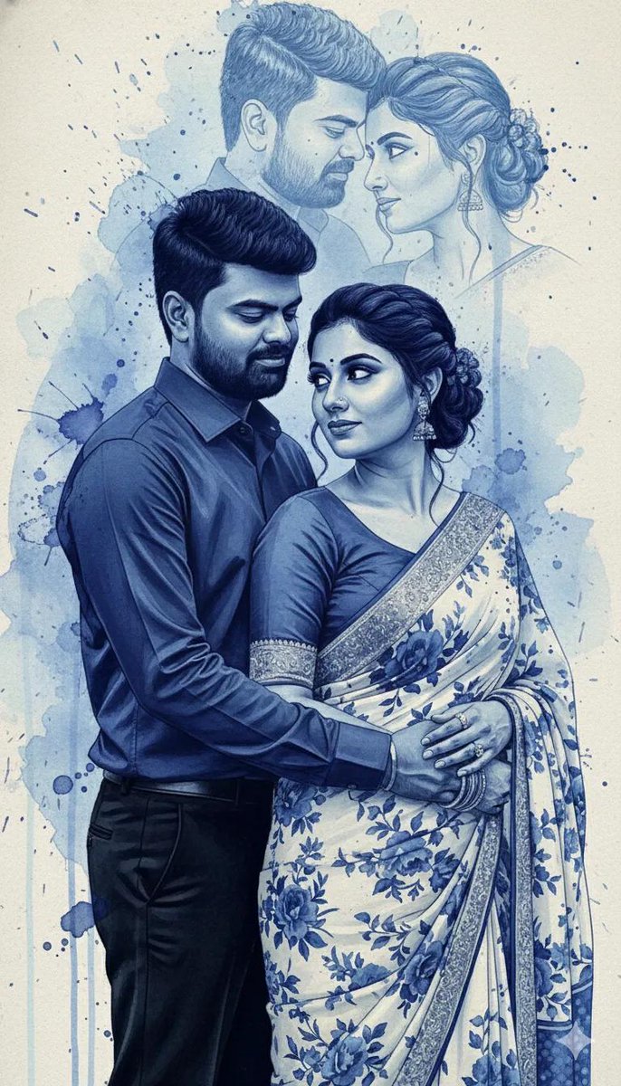 Romantic Blue Ink Spill Portrait - Image 2