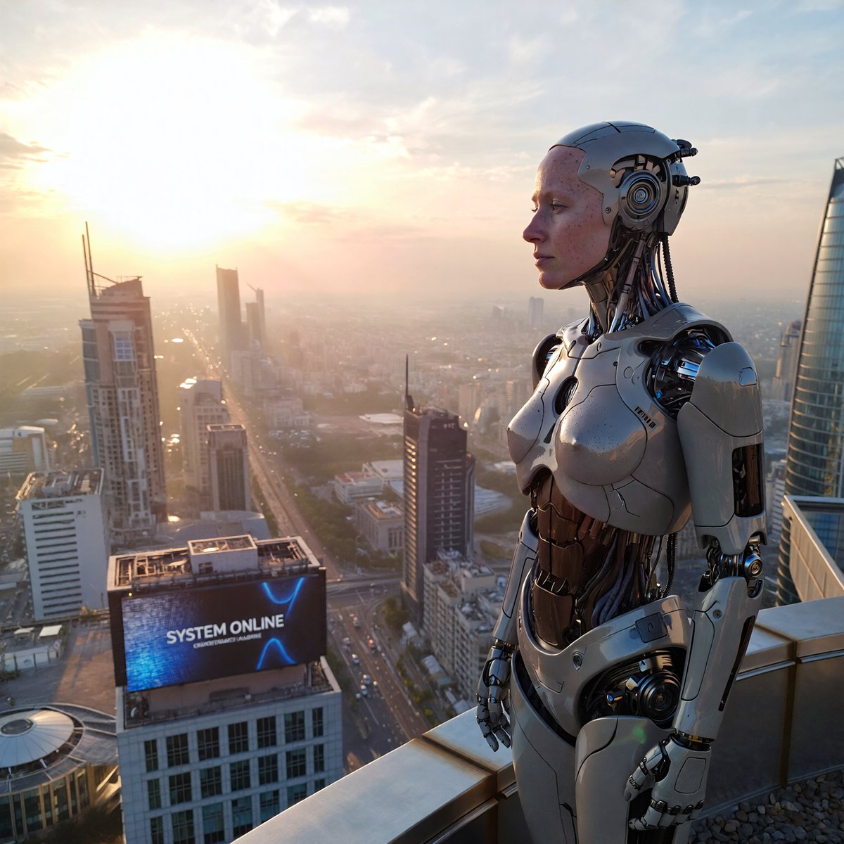 Ultra-Realistic Humanoid Robot on Rooftop - Image 2