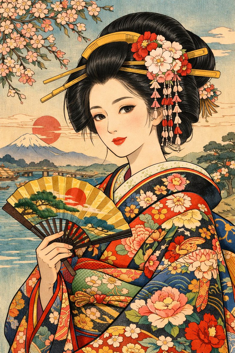 Modern Ukiyo-e Style Beauty Illustration - Image 1