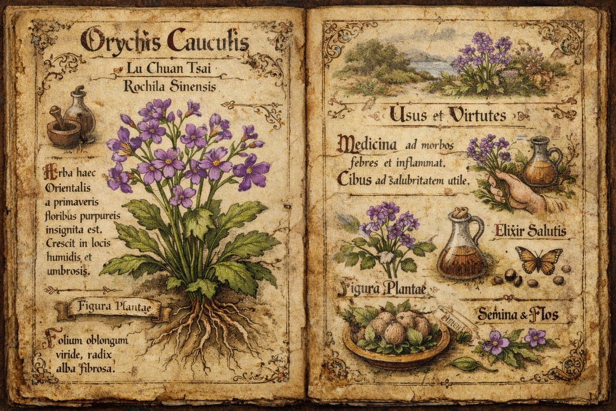 Western Manuscript Style Illustration for 'Orychophragmus violaceus' - Image 1