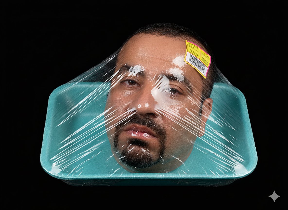Head in Styrofoam Meat Tray Prompt