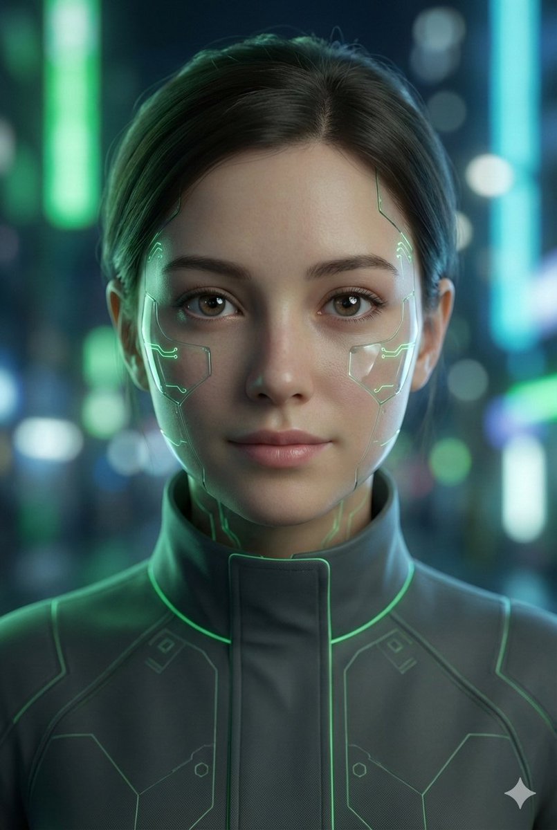 Game Asset - Neon Cyborg Girl Portrait Prompt - 1