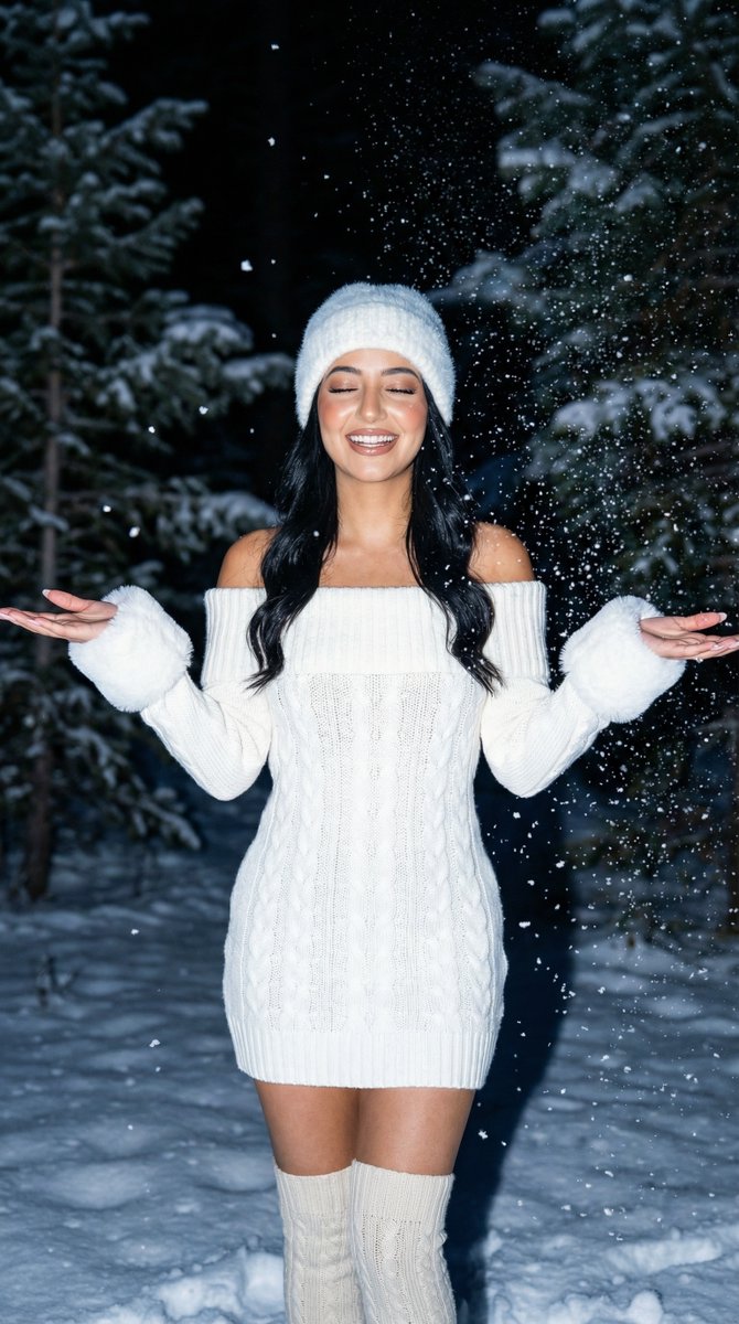 Product Marketing - Hyperrealistic Winter Night Flash Portrait Prompt - 1