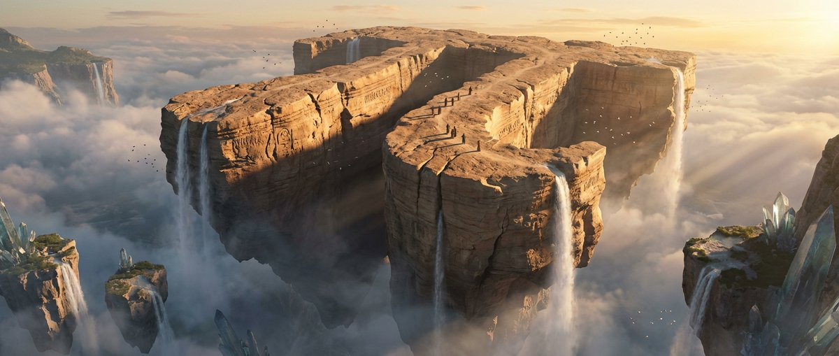 Cinematic Wide-Angle of Monolith Shaped Like Persian Numeral Three 2