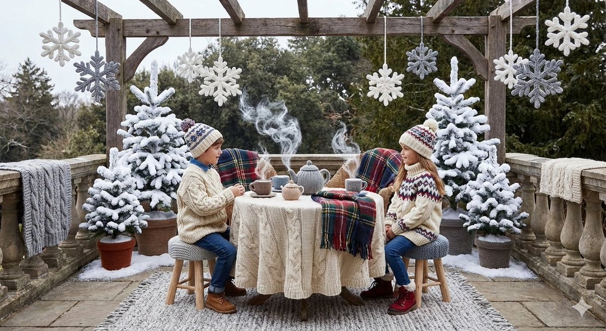 Knitted Terrace Scene with Cable-Knit Textures