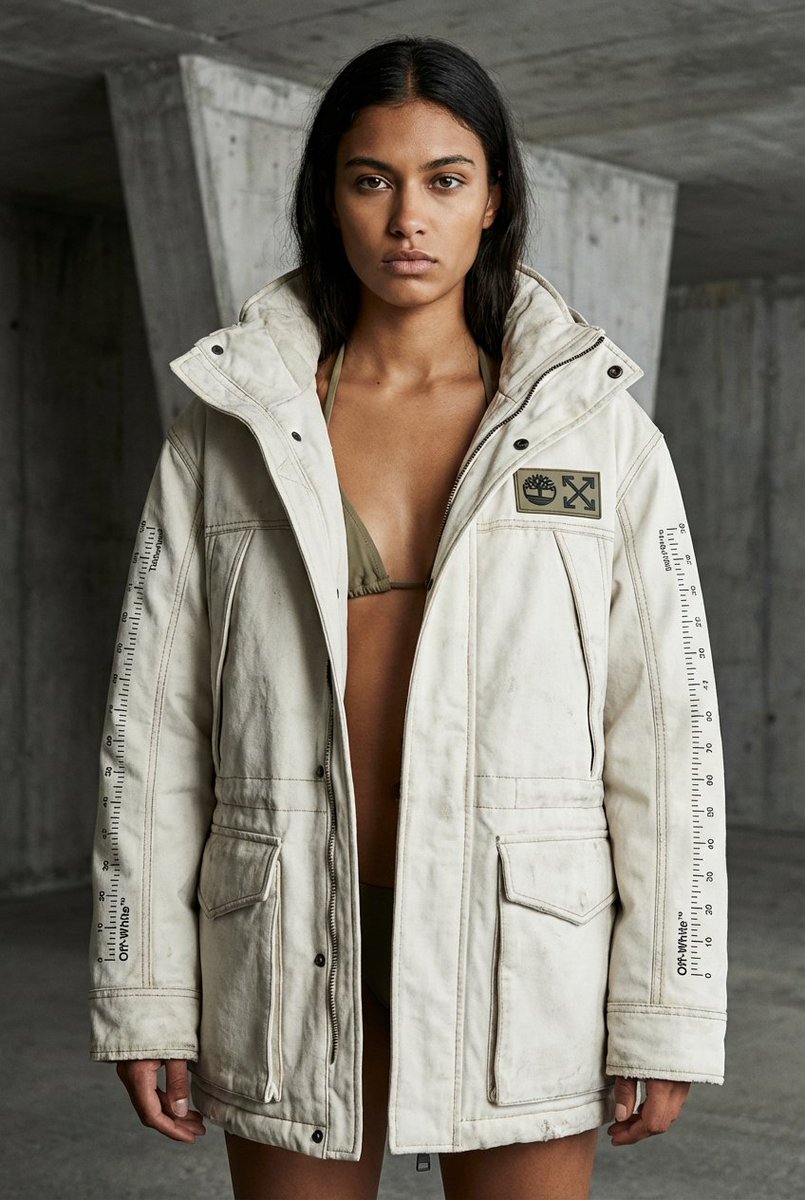 Off-White × Timberland Industrial Work Alpine Parka Editorial Prompt