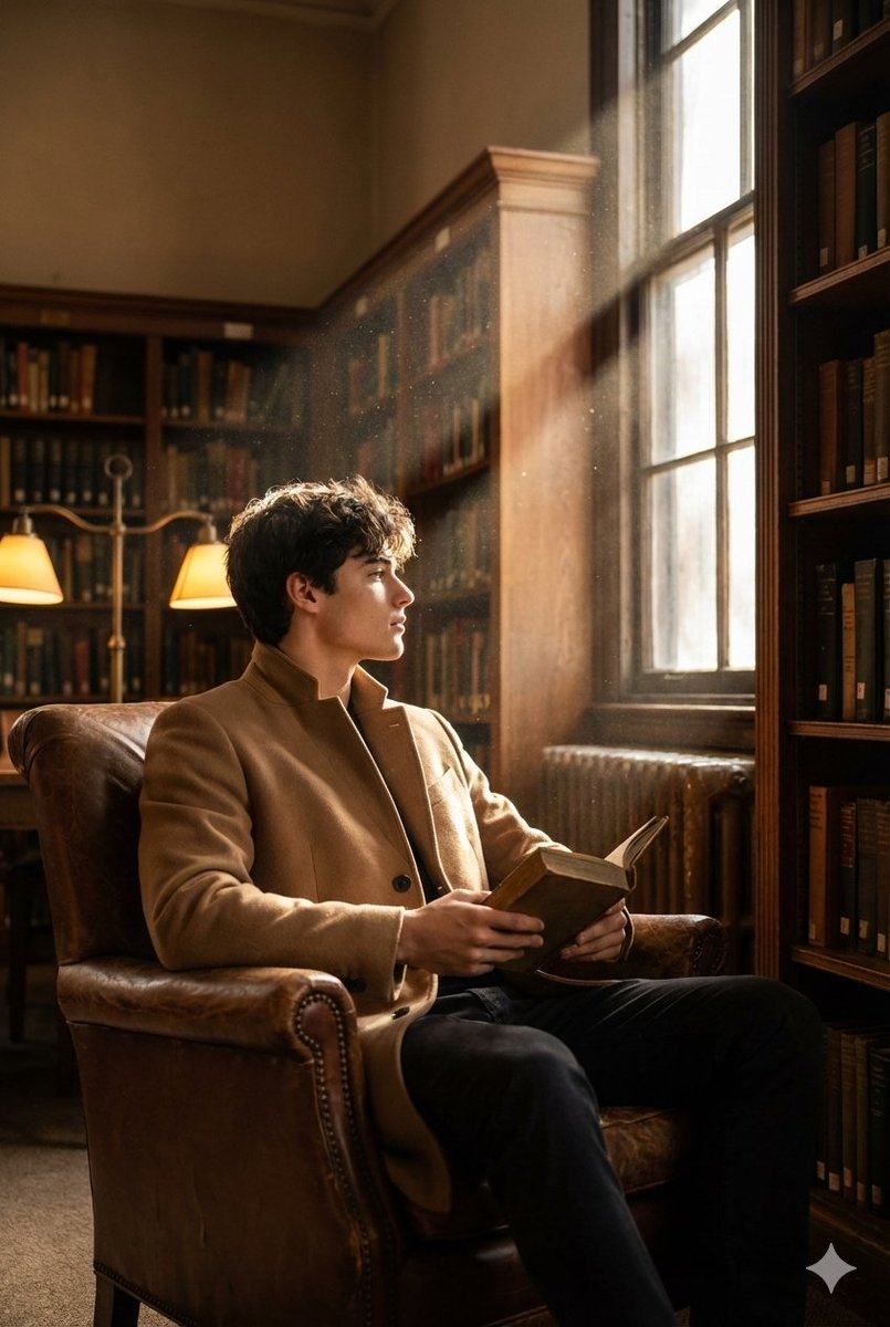 Cinematic Fashion Shot of a Man in a Library
