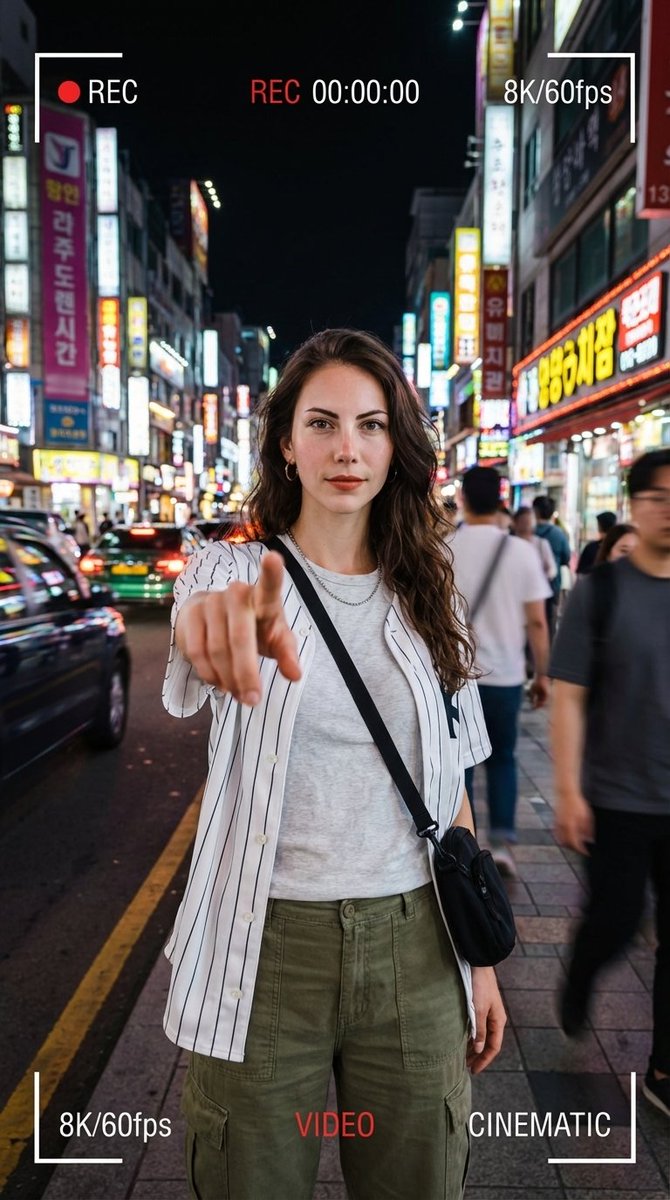 Hyper-Realistic Urban Night Portrait with UI Overlay