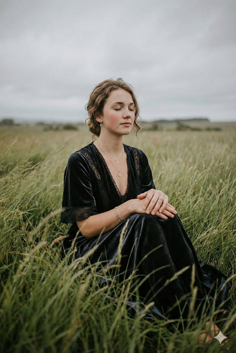 Serene Western Girl in Tall Grass Portrait 2