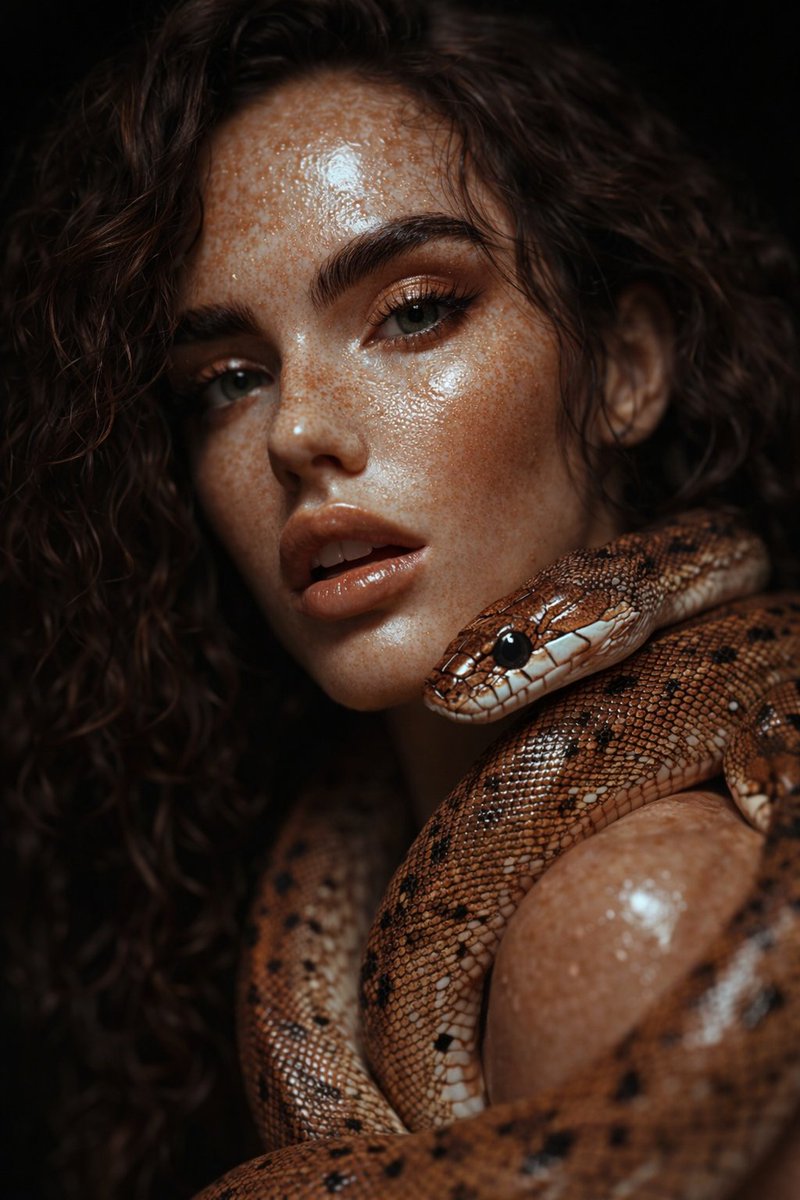 Hyper-Realistic Glossy Portrait with Snake Prompt 2