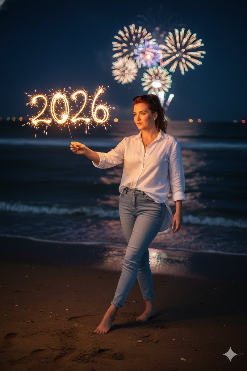 Romantic Cinematic New Year 2026 Beach Night Scene