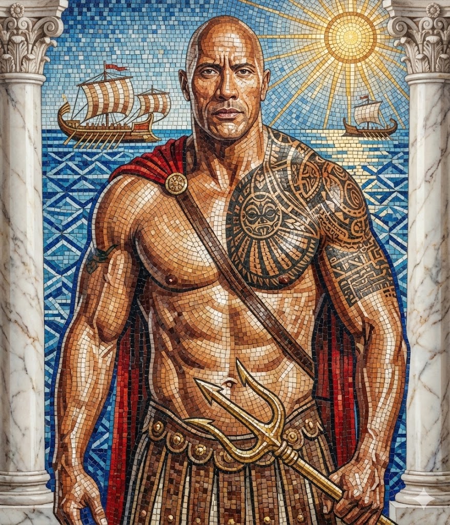 Subject Reimagined as Roman God in Mosaic Art Style