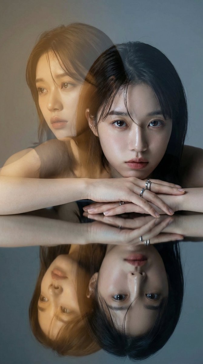 Sample output image for High-Fashion Double Exposure Portrait with Reflection