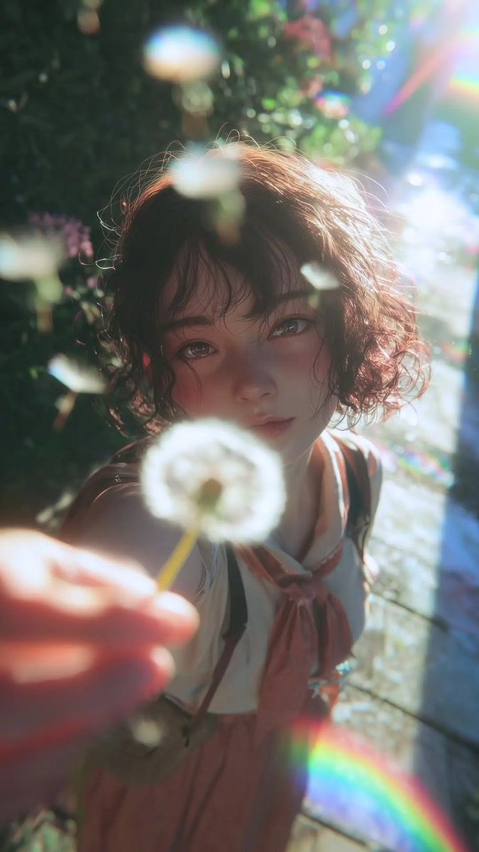 Dreamy Semi-Realistic Anime Portrait of a Girl with a Dandelion