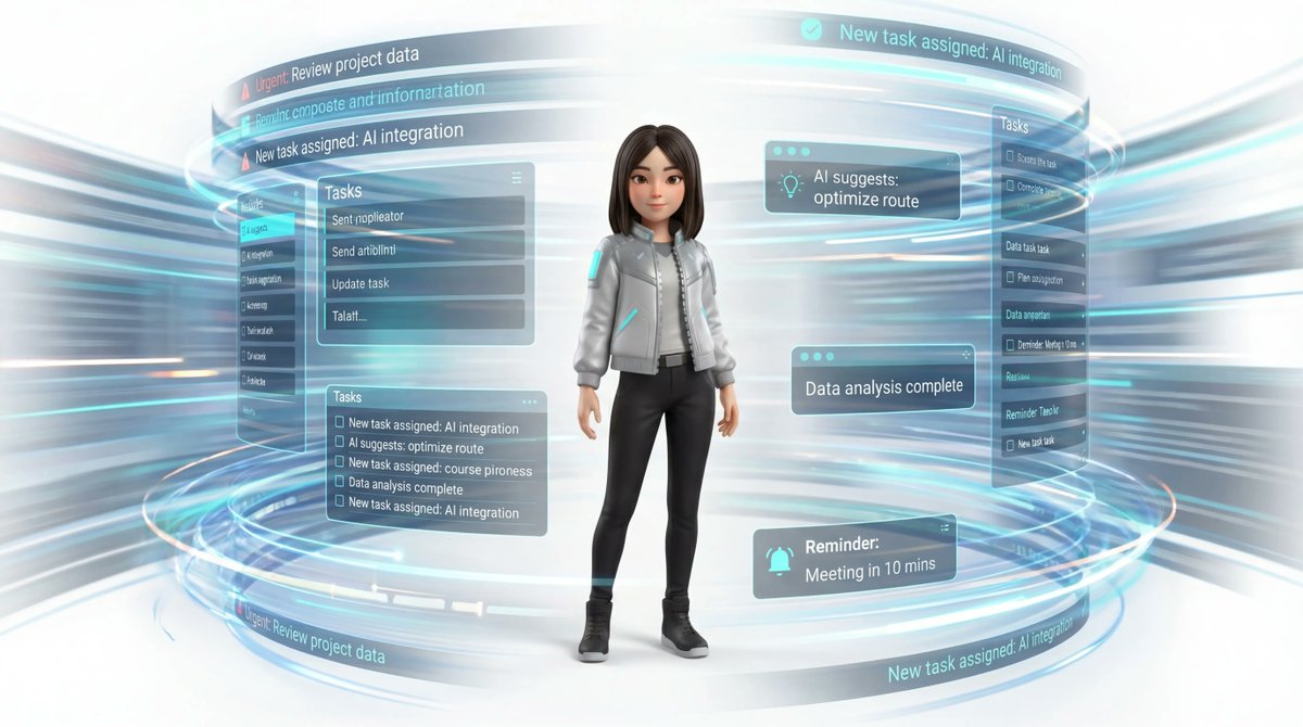 Medium Shot of Character Interacting with Floating Interface 4