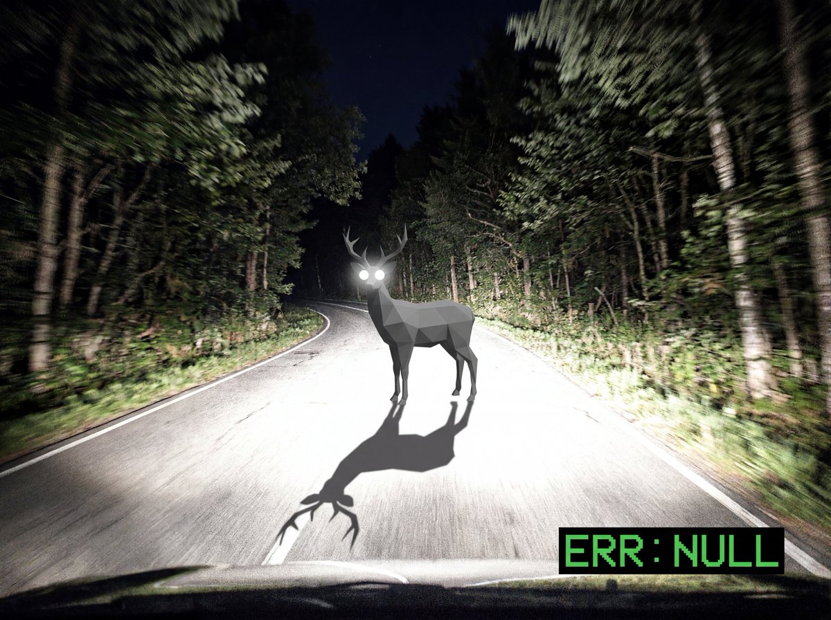 Reality Glitch Documentary Image Prompt: Low-Poly Deer in Headlights