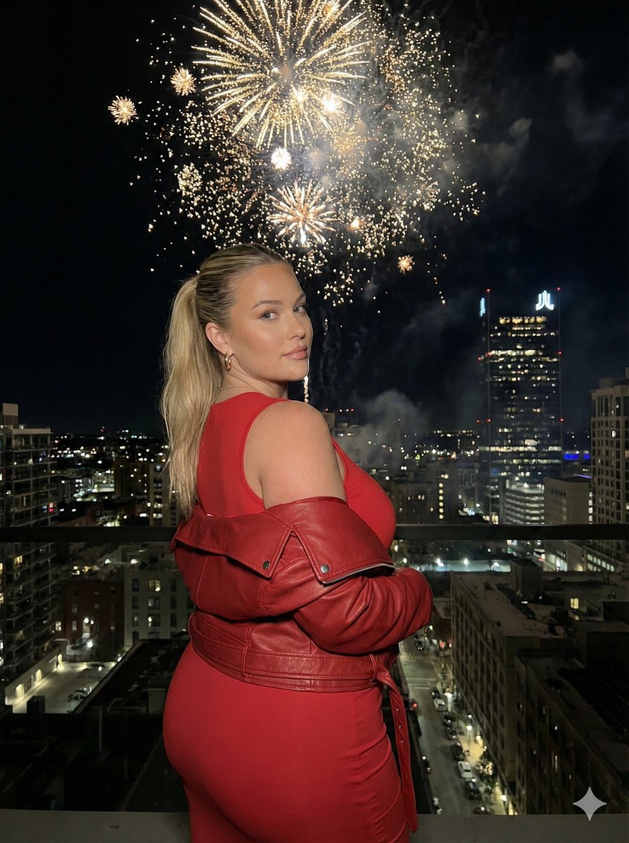 Nighttime Cityscape Portrait with Fireworks