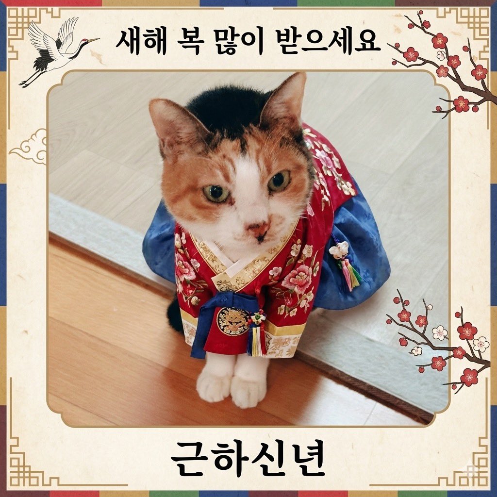 Cat Hanbok New Year's Card Generation Prompt