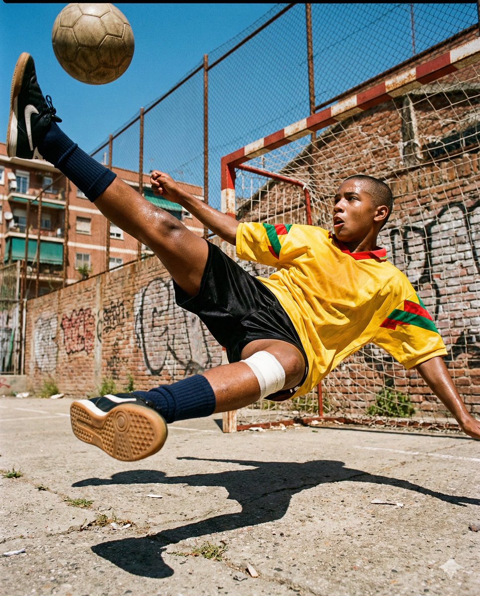 Hyper-Realistic Urban Soccer Bicycle Kick Action Shot 2
