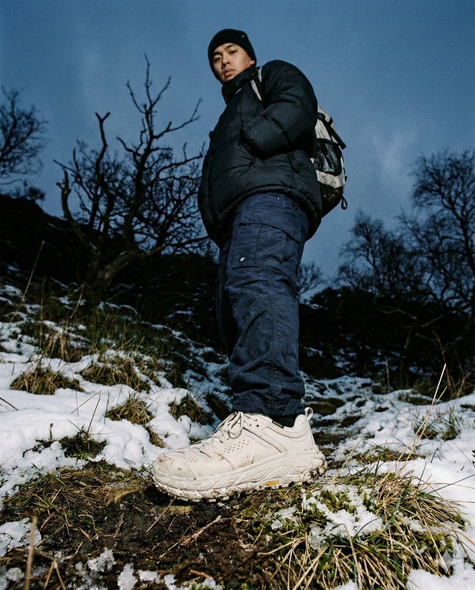 Gorpcore Editorial: Extreme Worm's-Eye View of Hiking Boot 2