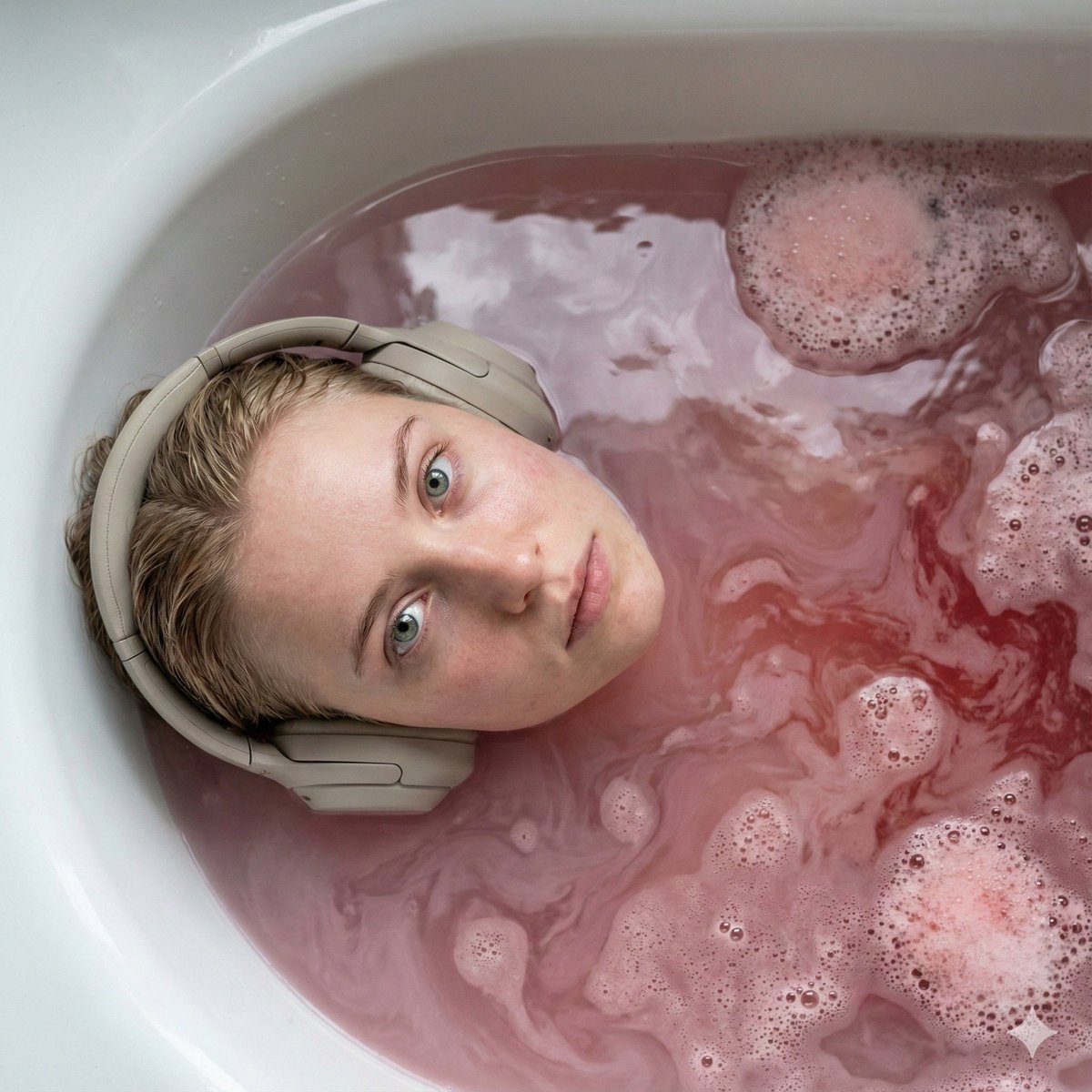 Ultra-Photorealistic Cinematic Portrait in a Bathtub with Noise-Canceling Headphones 2