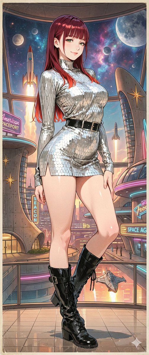 Sample output image for Retro-Future Pinup Background Conversion Prompt