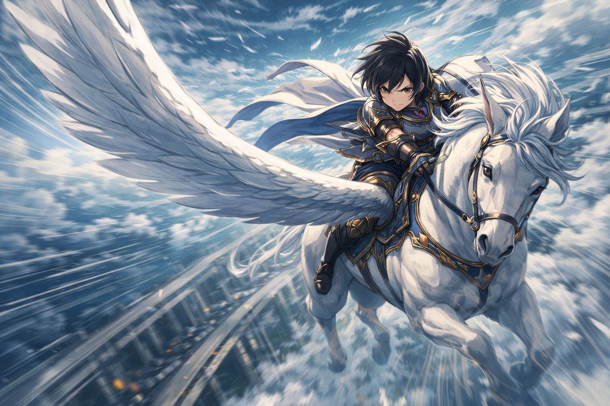 Character Riding Pegasus Fantasy Illustration Prompt
