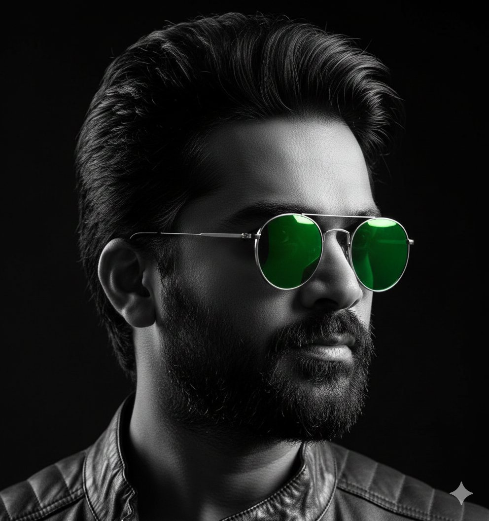 Cinematic B&W Portrait with Selective Emerald Color 3
