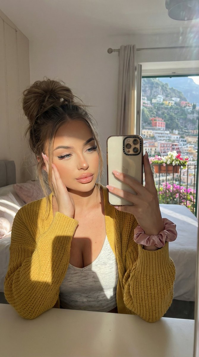 Dual Mirror Selfie Prompts (Red vs. Yellow Cardigan) 2