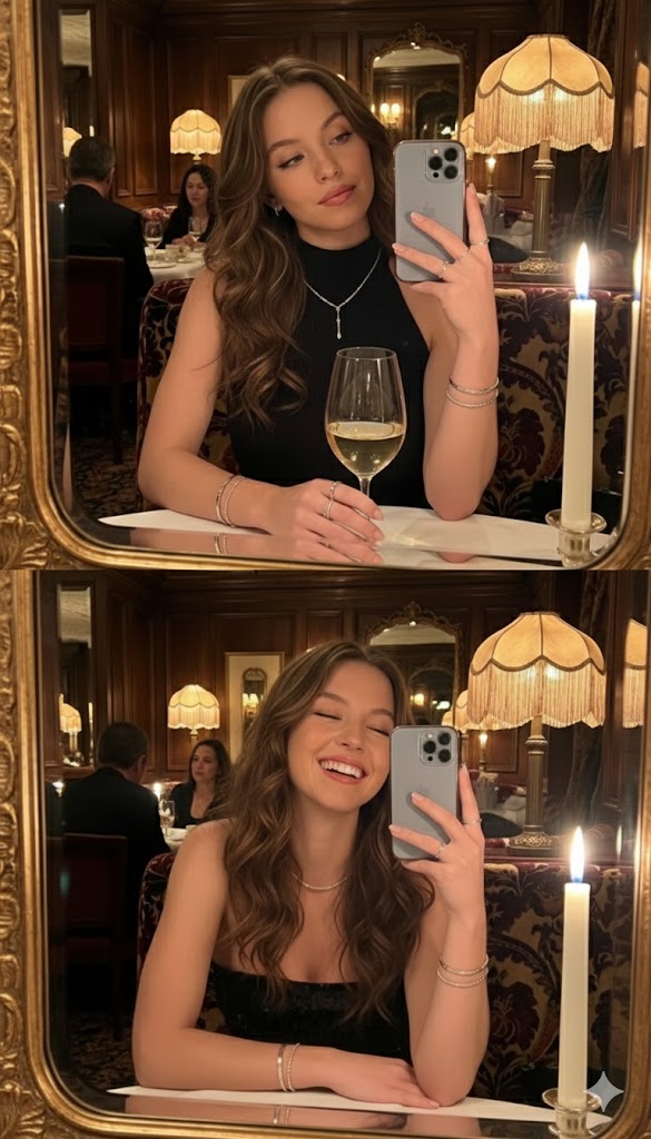 Ultra-Photorealistic Mirror Selfie POV in a Vintage Bistro 2