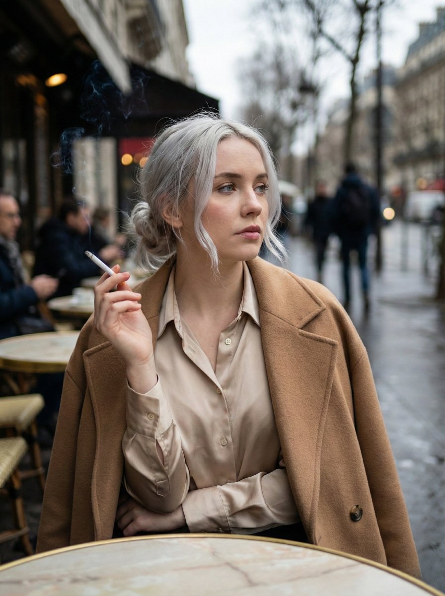 Moody Parisian Cafe Portrait Prompt 2
