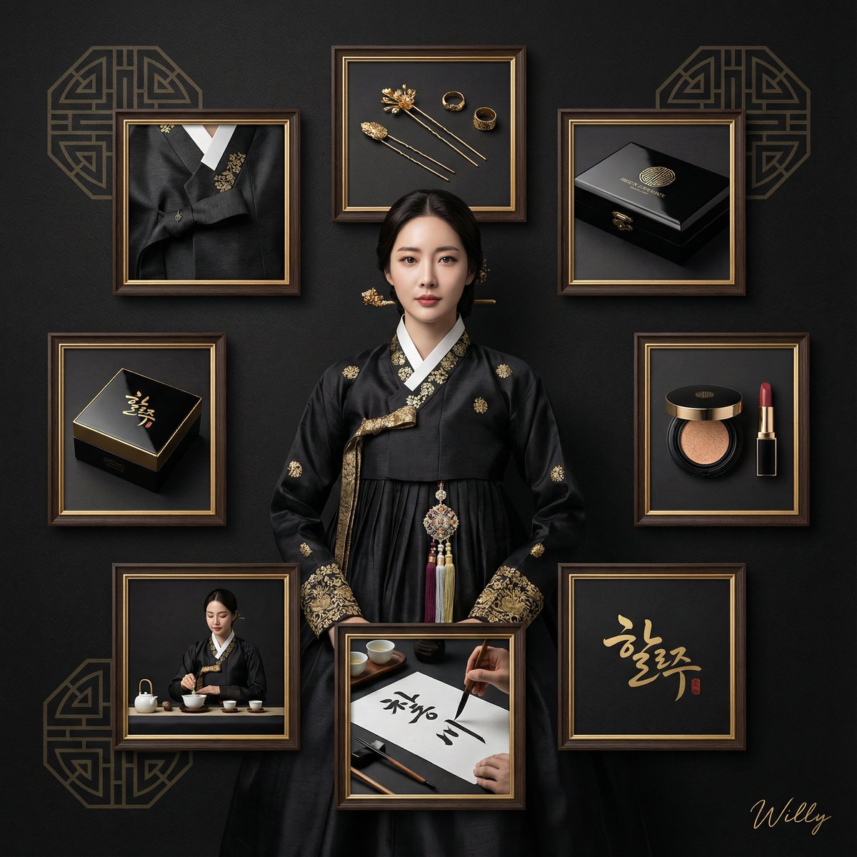 Luxury Black and Gold Korean Brand Identity Collage