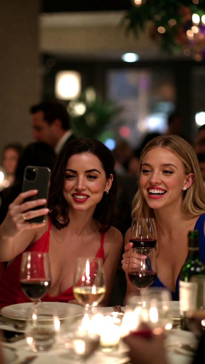 Low-Quality Smartphone Selfie of Ana de Armas and Sydney Sweeney