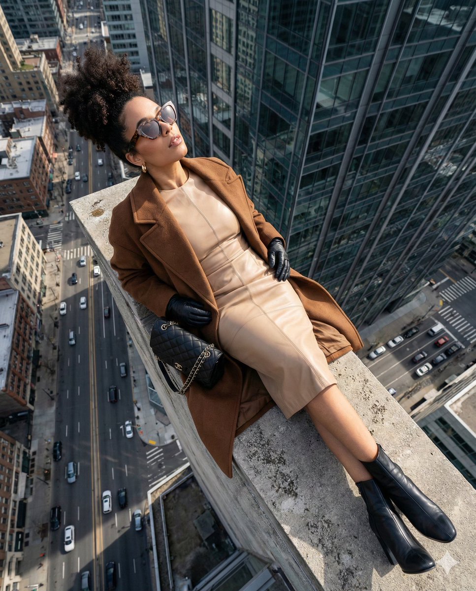 Sample output image for High-Angle Fashion Editorial on Skyscraper Rooftop Ledge