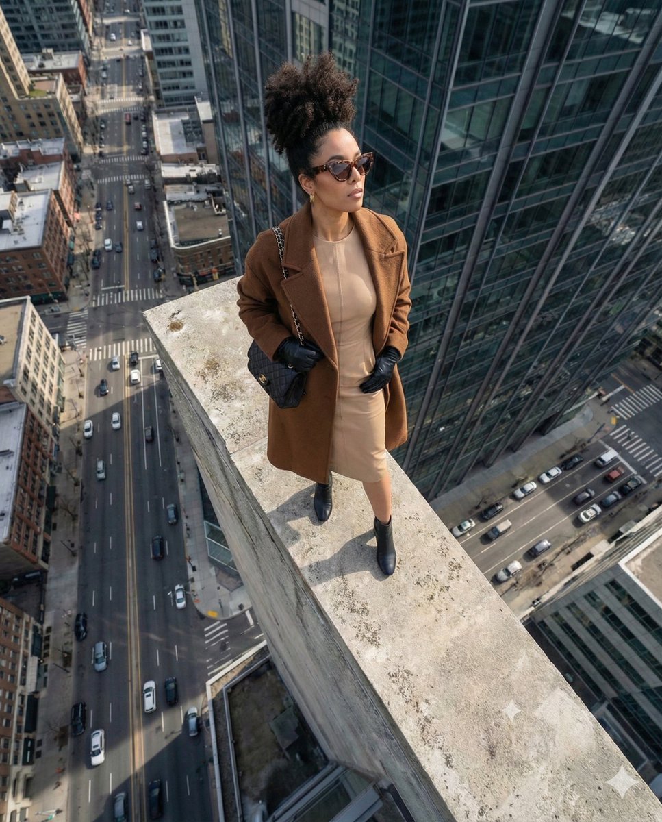 High-Angle Fashion Editorial on Skyscraper Rooftop Ledge 2
