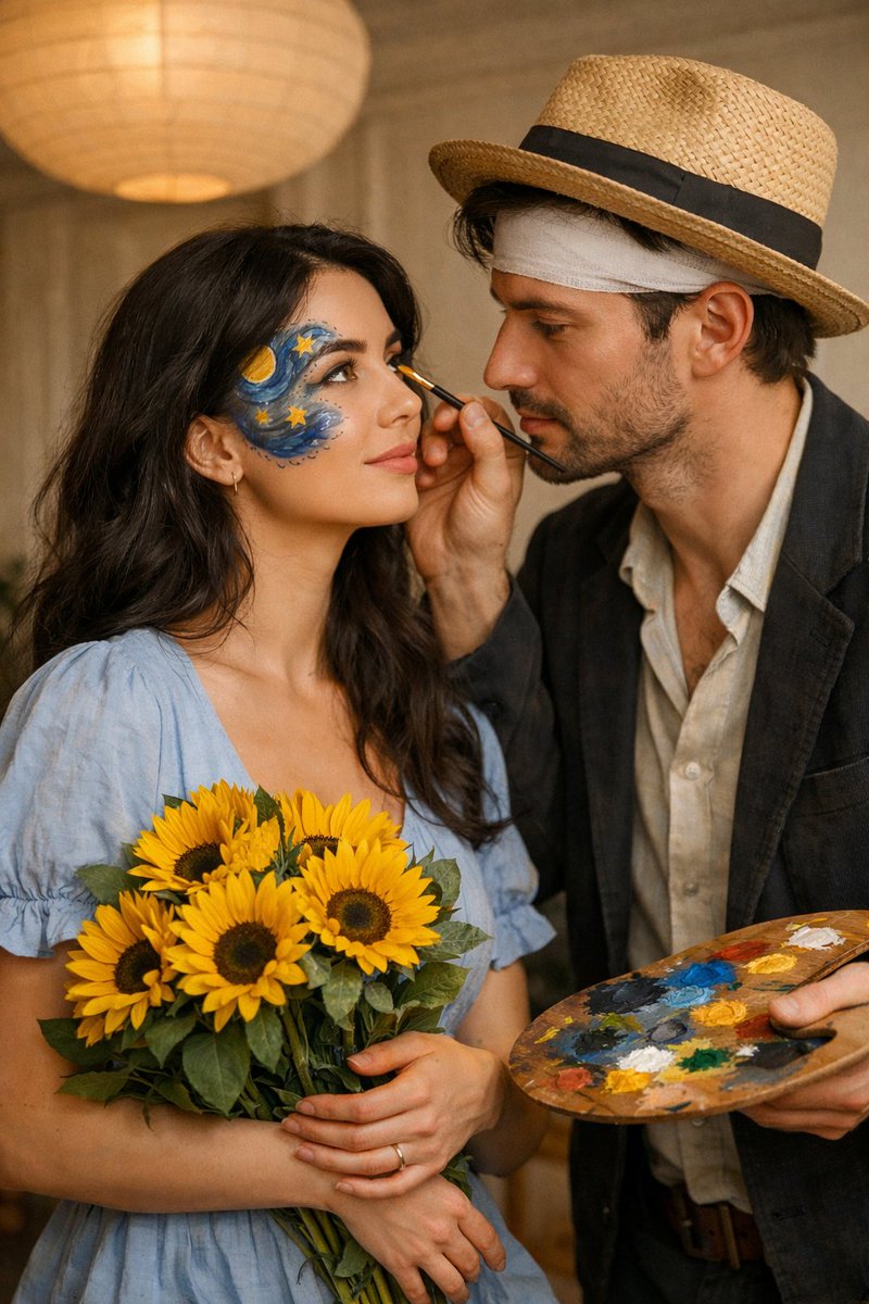 Cinematic Editorial Couple Portrait with Starry Night Face Paint 2