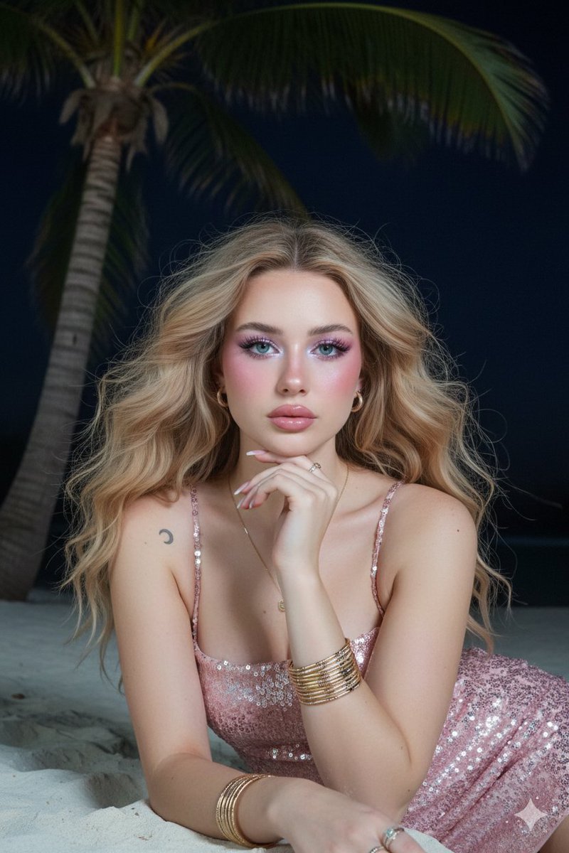 Sample output image for Barbie Style Tropical Night Portrait Prompt