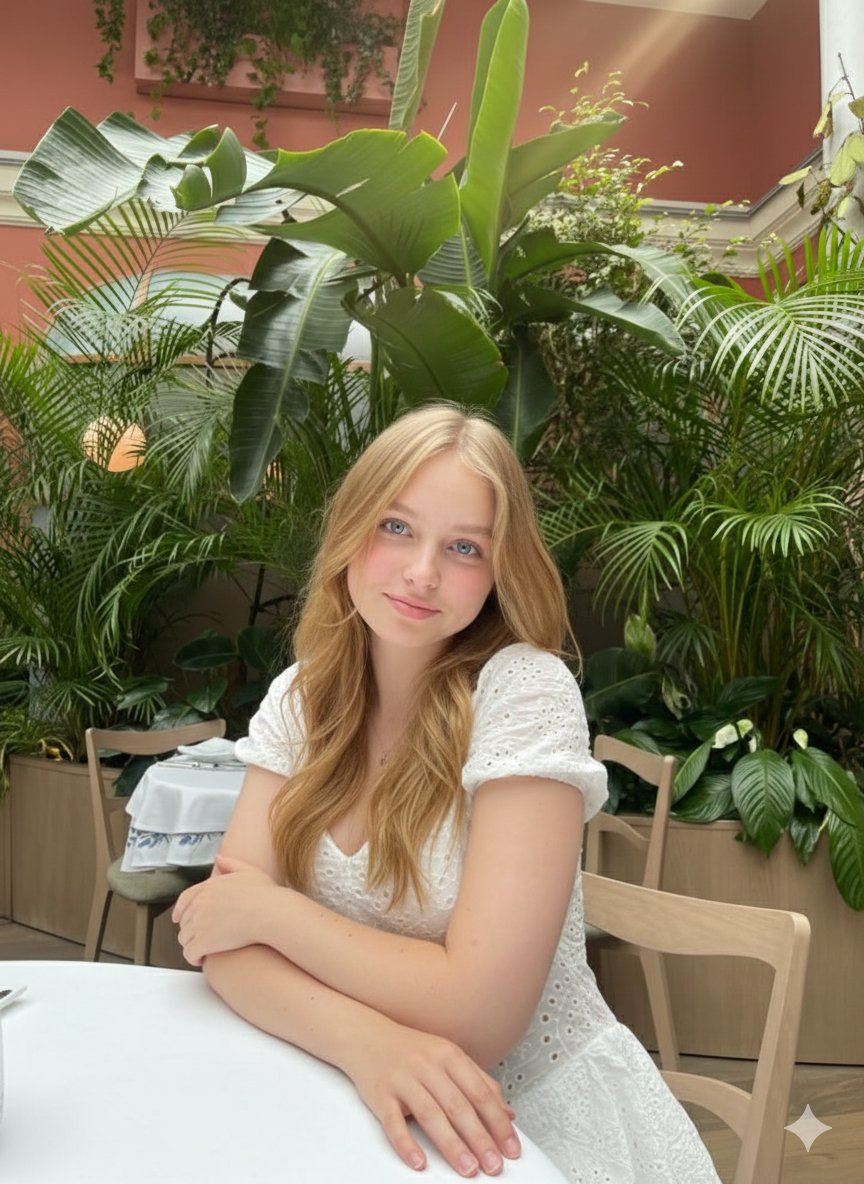 Sample output image for Cinematic Greenhouse Portrait at Golden Hour