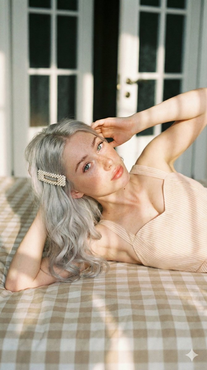 Sample output image for Ultra Photorealistic Portrait of a Young Woman Lying Down