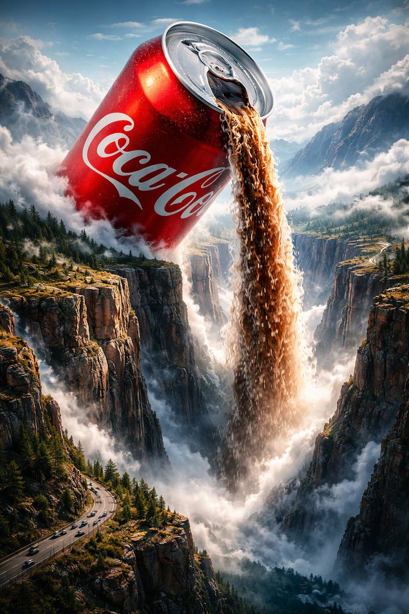 Surreal Epic Coca-Cola Waterfall Landscape