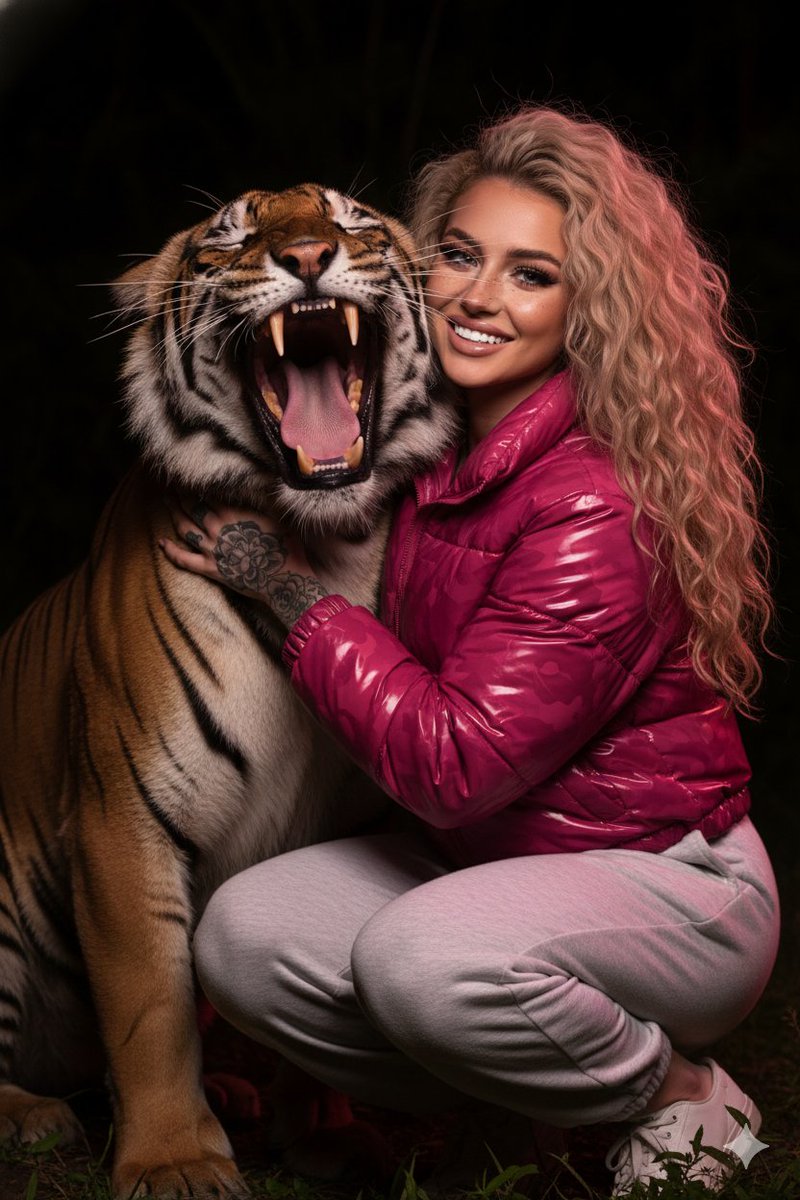 Hyper-Realistic Nighttime Portrait with Bengal Tiger