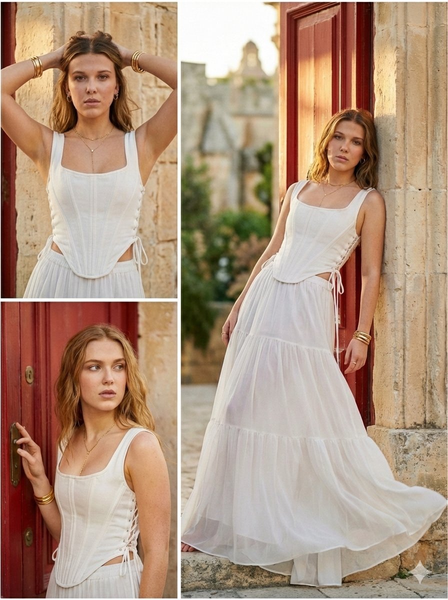 Architectural Editorial Triptych Collage Prompt (Sadie Sink)