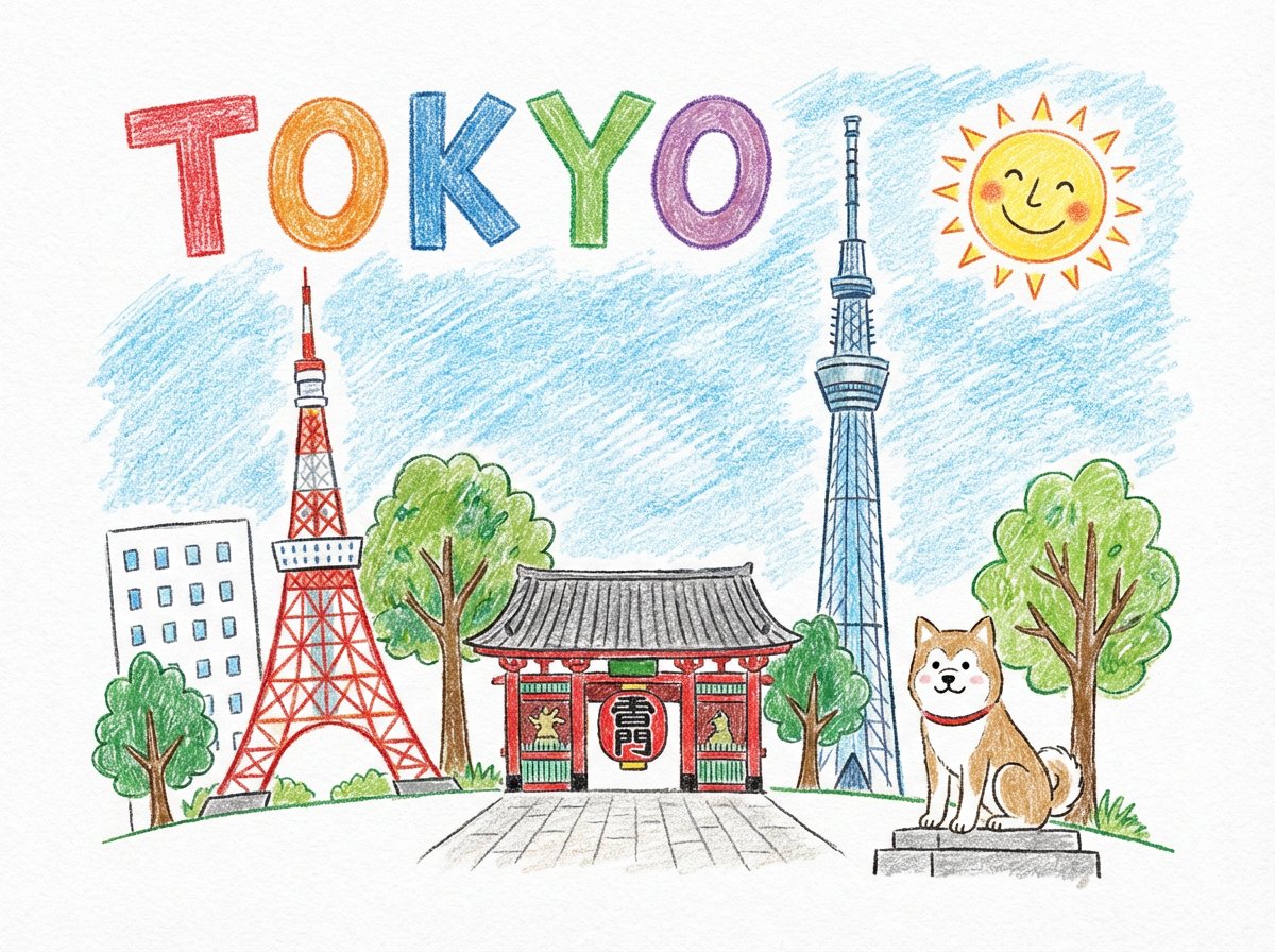 Child-like Crayon and Colored Pencil City Drawing 2