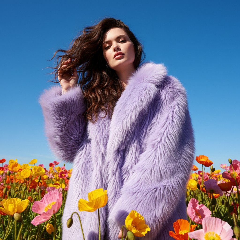 Outdoor Fashion Portrait in Flower Meadow Prompt