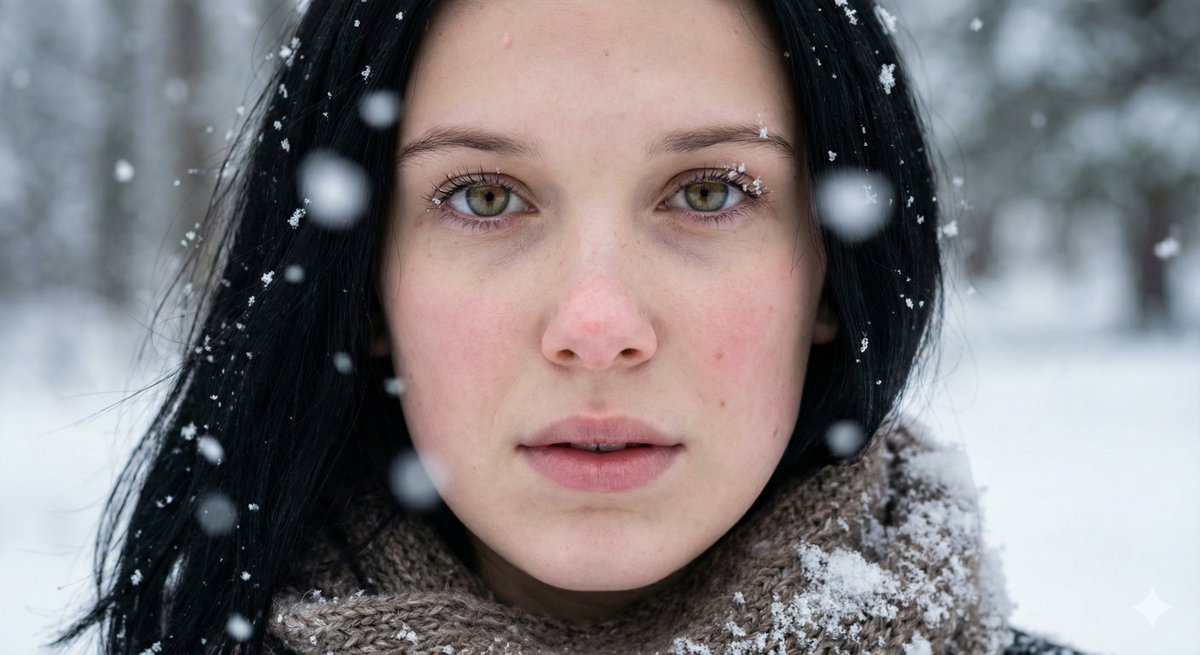 Ultra-Photorealistic Winter Portrait Macro Focus (Sadie Sink) 4