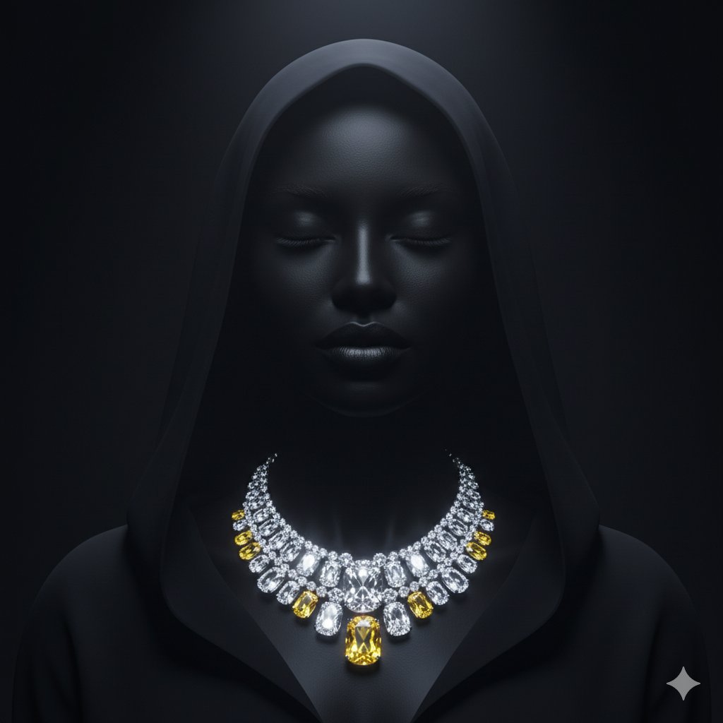 Dramatic Low-Key Portrait with Glowing Gemstones