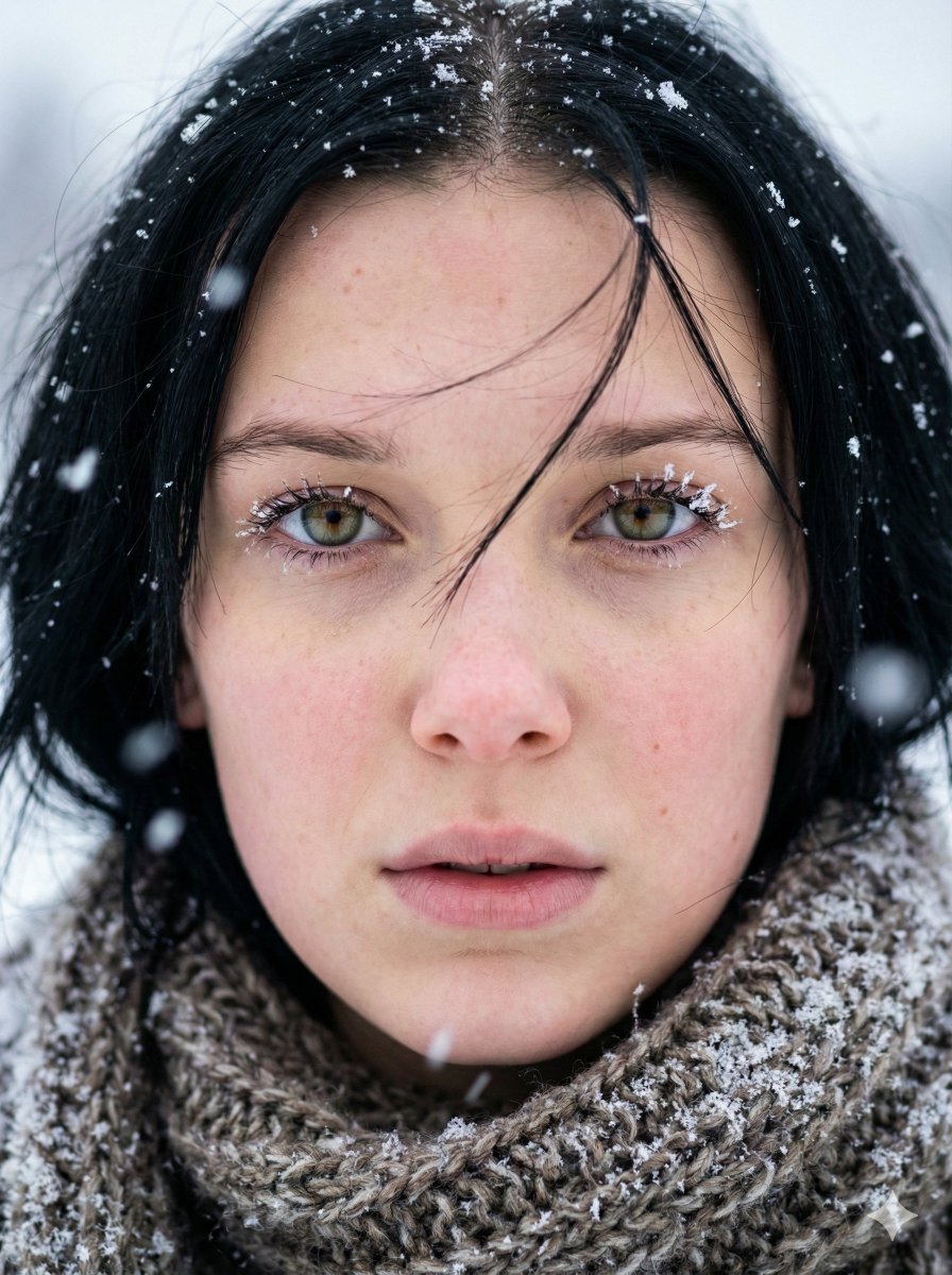 Sample output image for Extreme Close-up Winter Portrait (Sadie Sink/Millie Bobby Brown)
